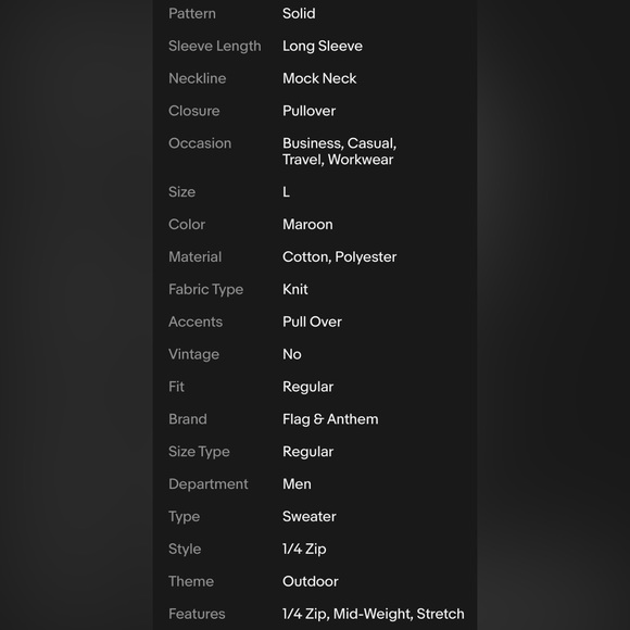 Flag & Anthem Mens 1/4 Zip Sweater Pullover Large Maroon Mid-Weight Stretch - Picture 13 of 13